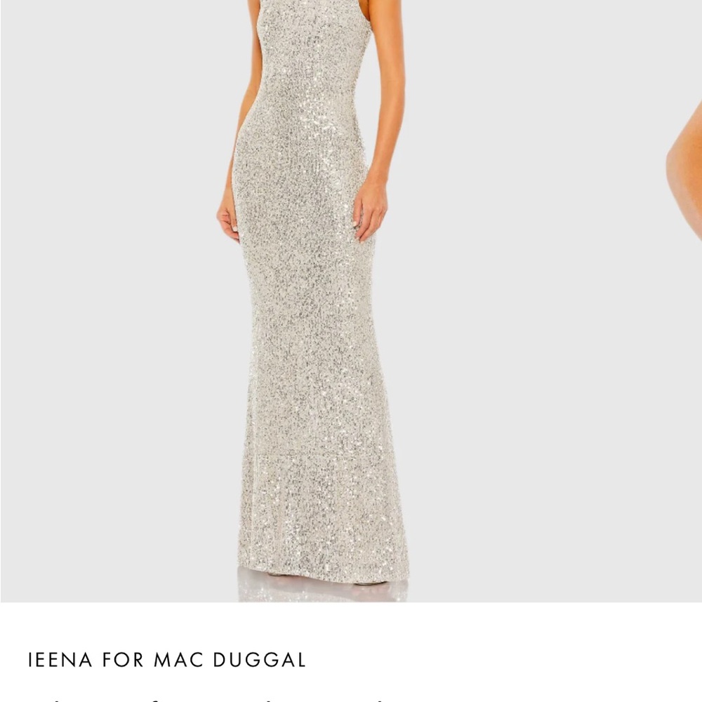 Mac Duggal Silver Sequin Maxi Dress